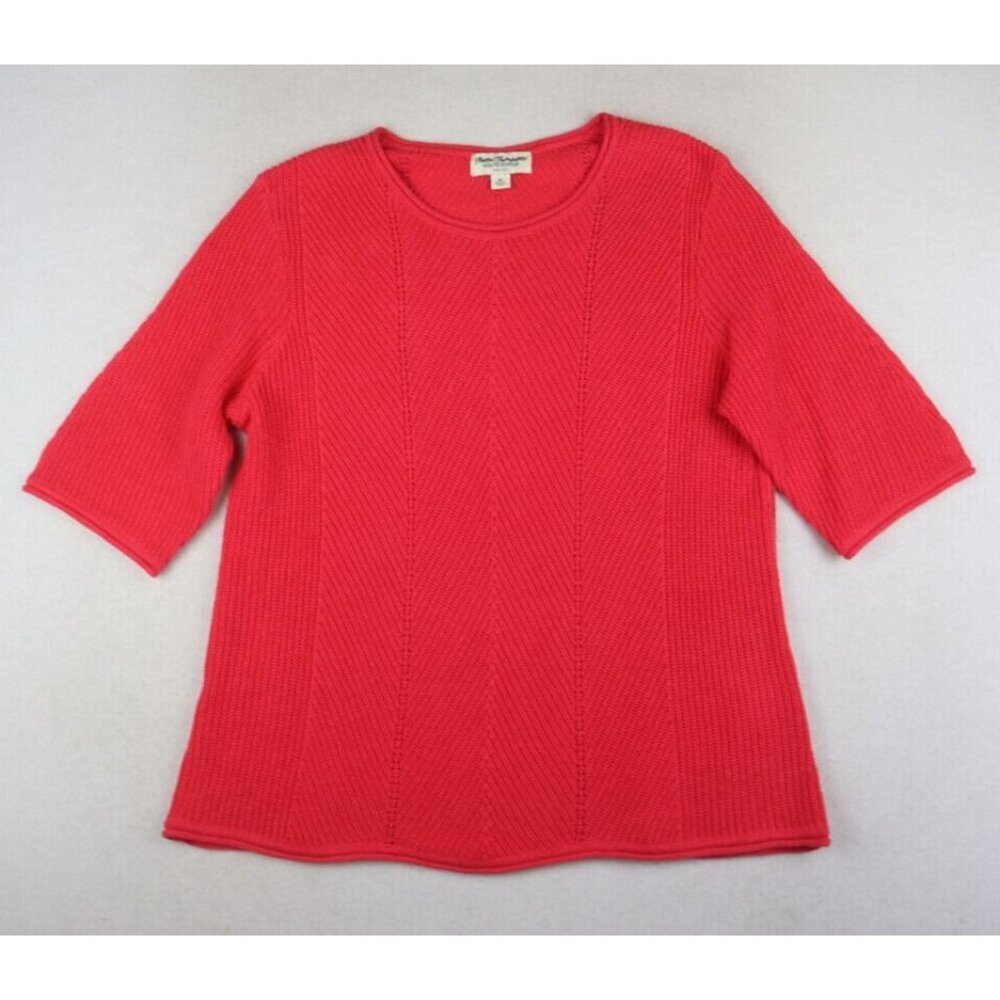 NORM THOMPSON - WOMENS CORAL PINK SHORT SLEEVE PULLOVER SWEATER - SIZE M